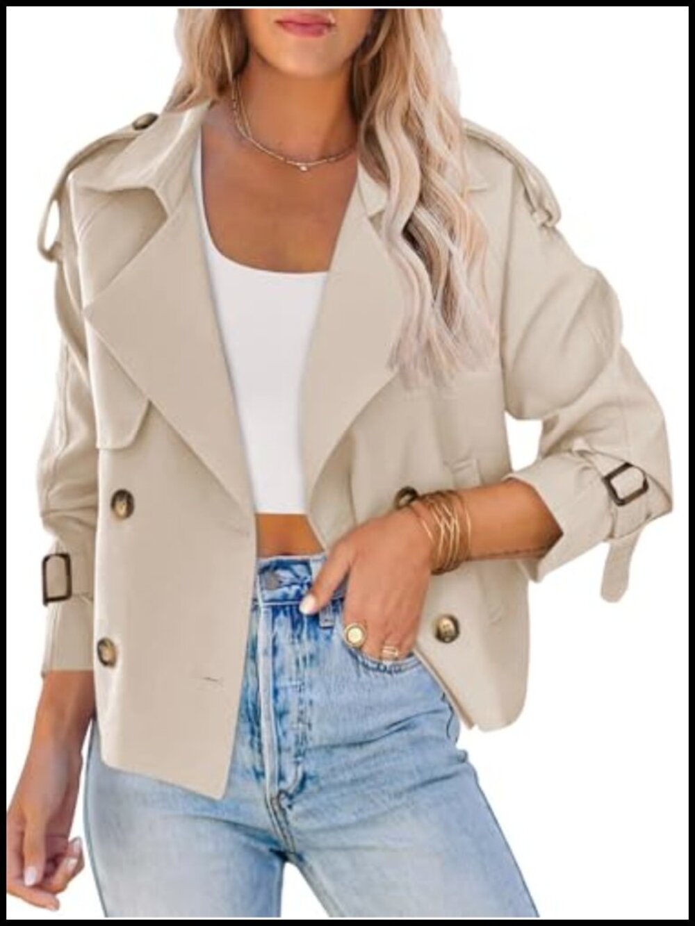 Women's Crop Double Breasted Trench Coat Short Cropped Jacket Loose Fit